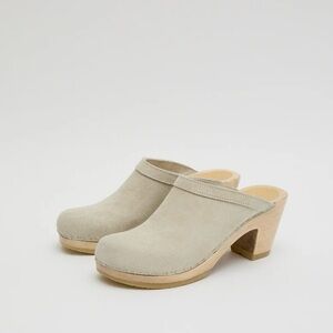 No.6 Store Old School Clog on High Heel in Chalk Suede